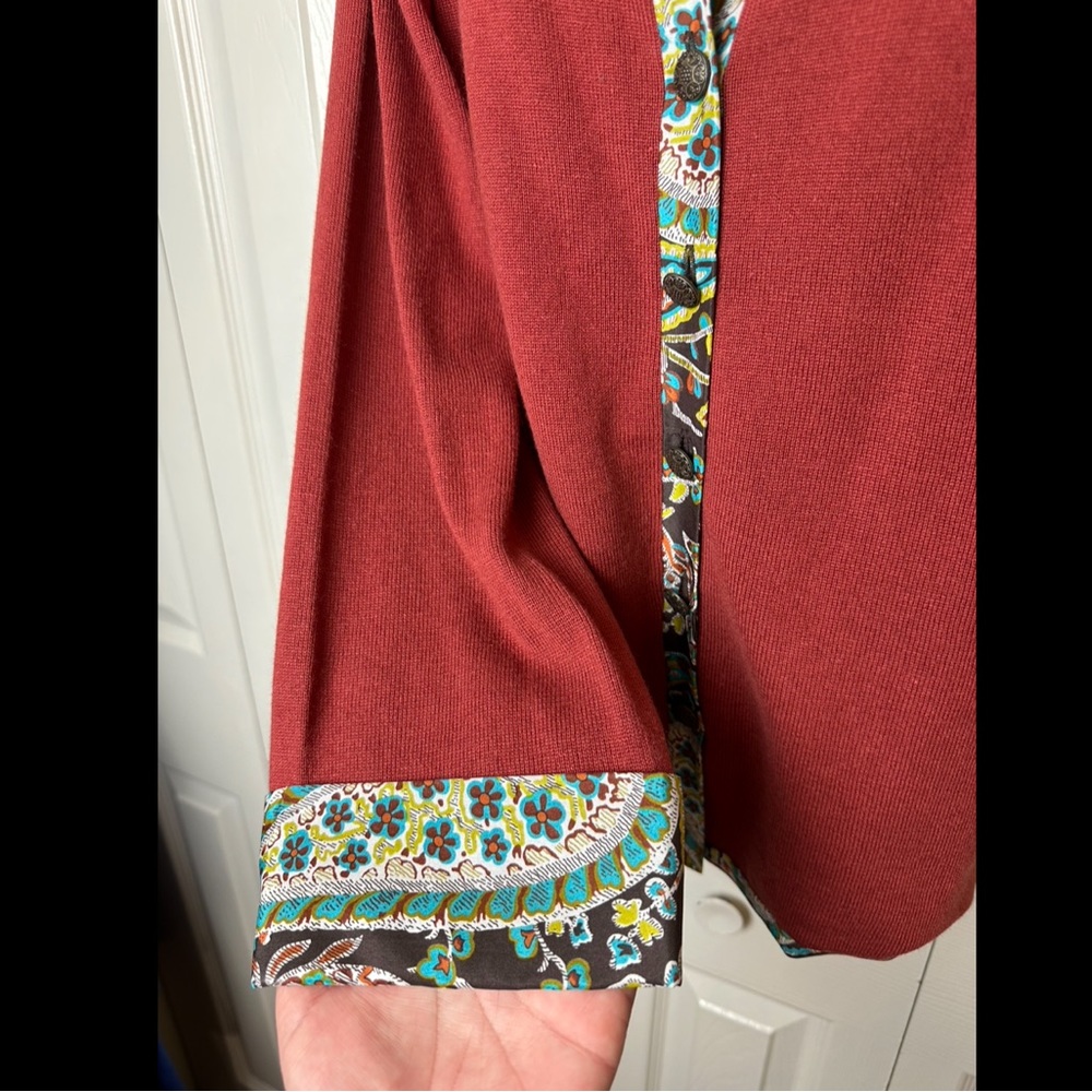 SOFT SURROUNDINGS Cashmere Silk Cardigan Sweater Burnt Orange Paisley Lined Trim - Picture 4 of 8